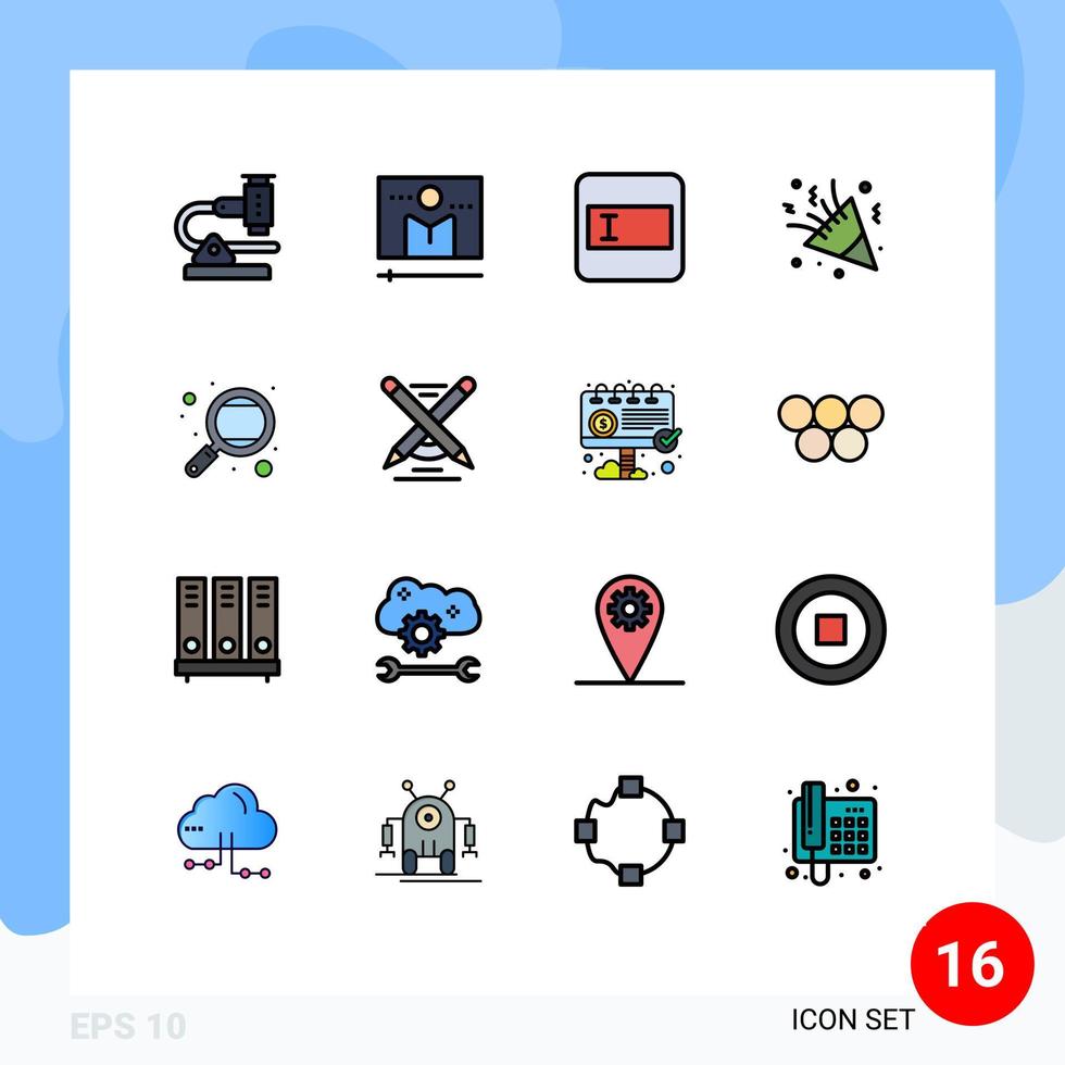 16 User Interface Flat Color Filled Line Pack of modern Signs and Symbols of holiday party media player celebration text field Editable Creative Vector Design Elements