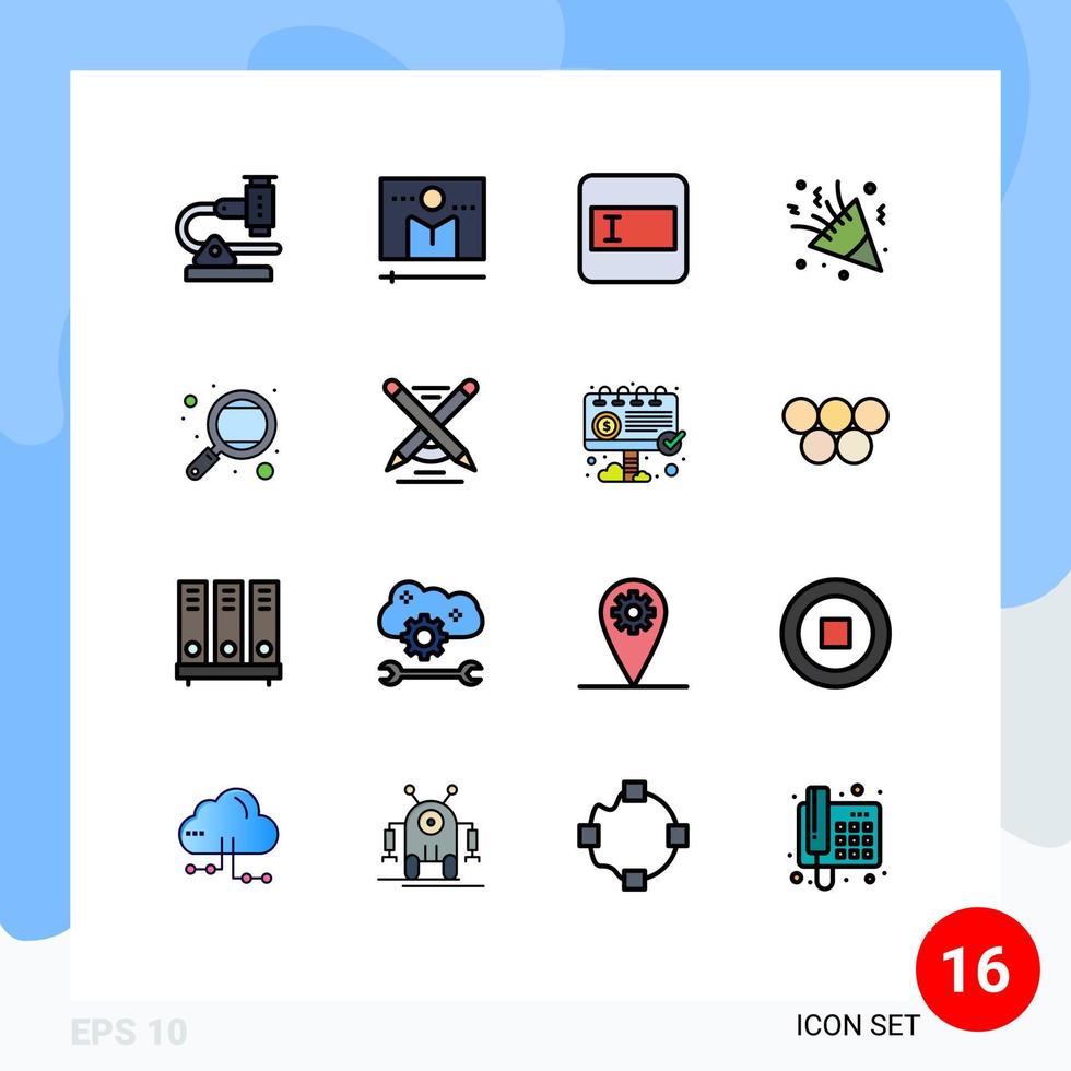 16 interfaz de usuario paquete de líneas llenas de color plano de signos y símbolos modernos de elementos de diseño de vectores creativos editables de campo de texto de celebración de reproductor de medios de fiesta de vacaciones