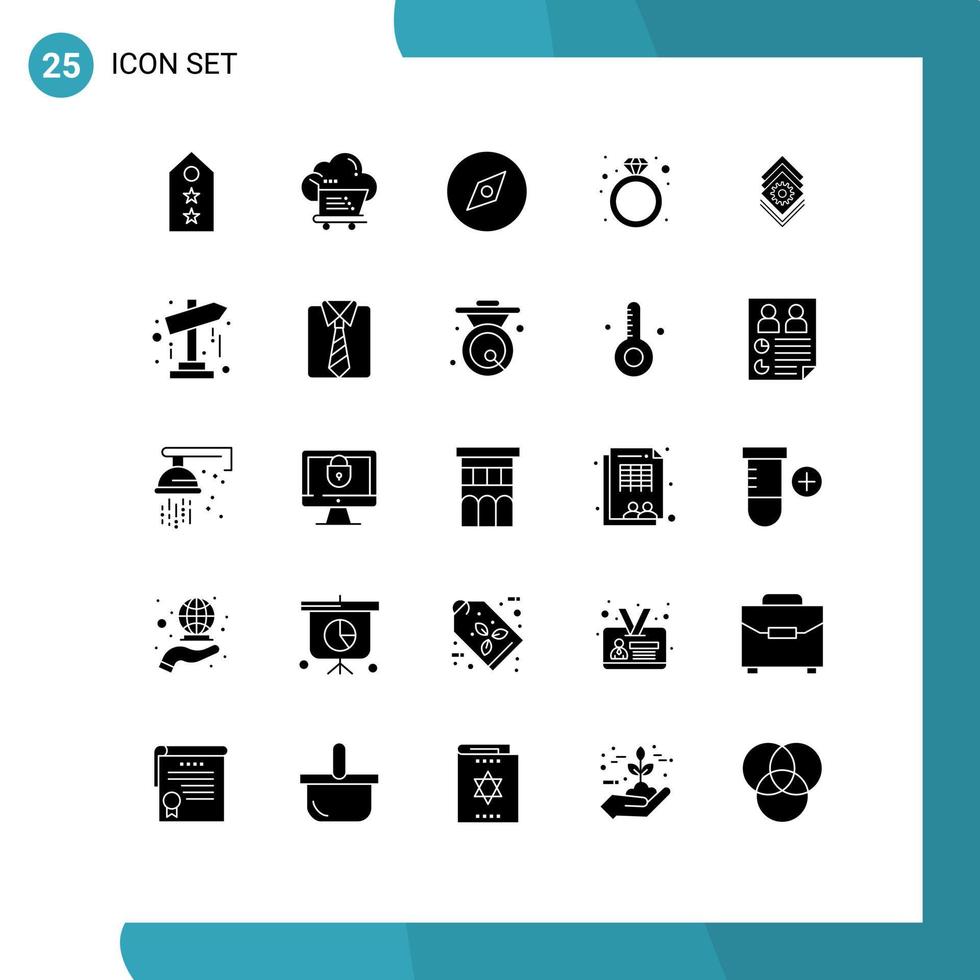 Modern Set of 25 Solid Glyphs and symbols such as gear ring ecommerece present navigation Editable Vector Design Elements