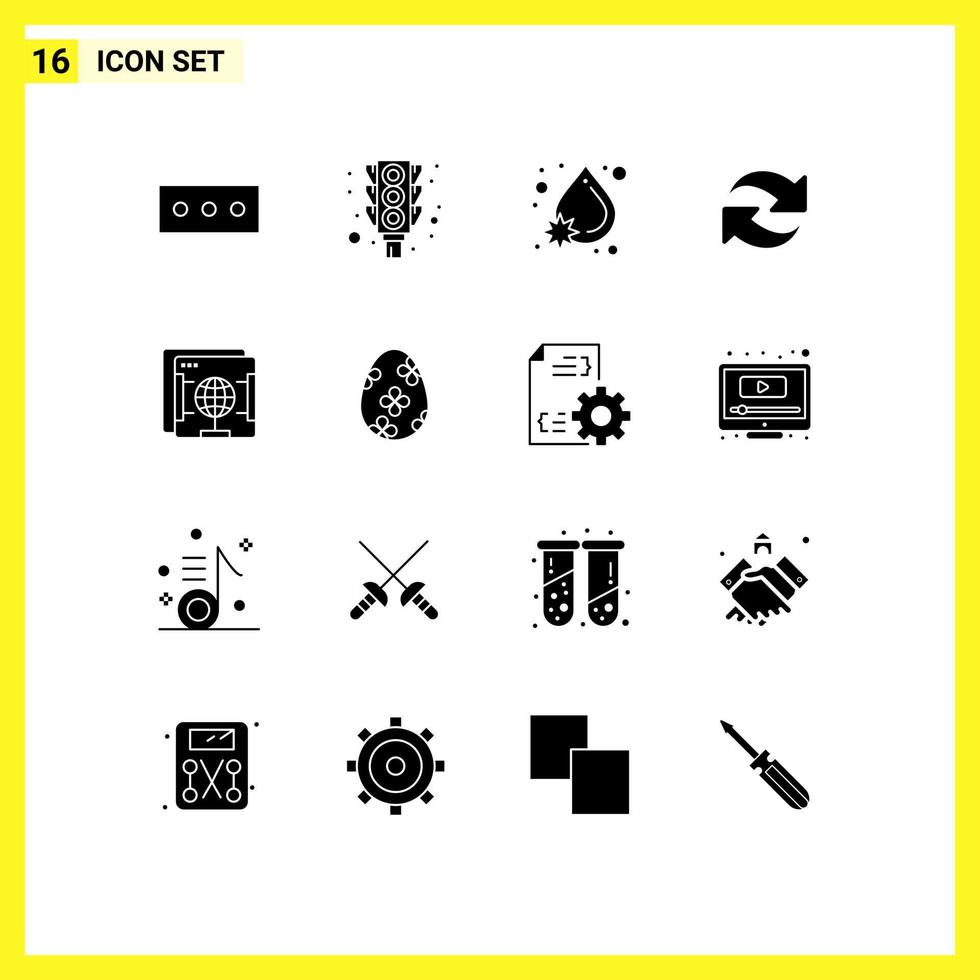 16 Universal Solid Glyph Signs Symbols of globe internet drop brower rotate Editable Vector Design Elements