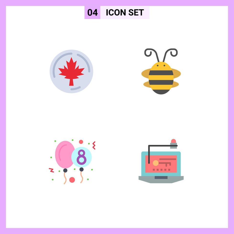 4 Thematic Vector Flat Icons and Editable Symbols of autumn balloon maple bug party Editable Vector Design Elements