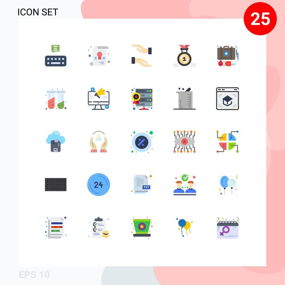 Universal Icon Symbols Group of 25 Modern Flat Colors of medicine emergency hands case ribbon Editable Vector Design Elements