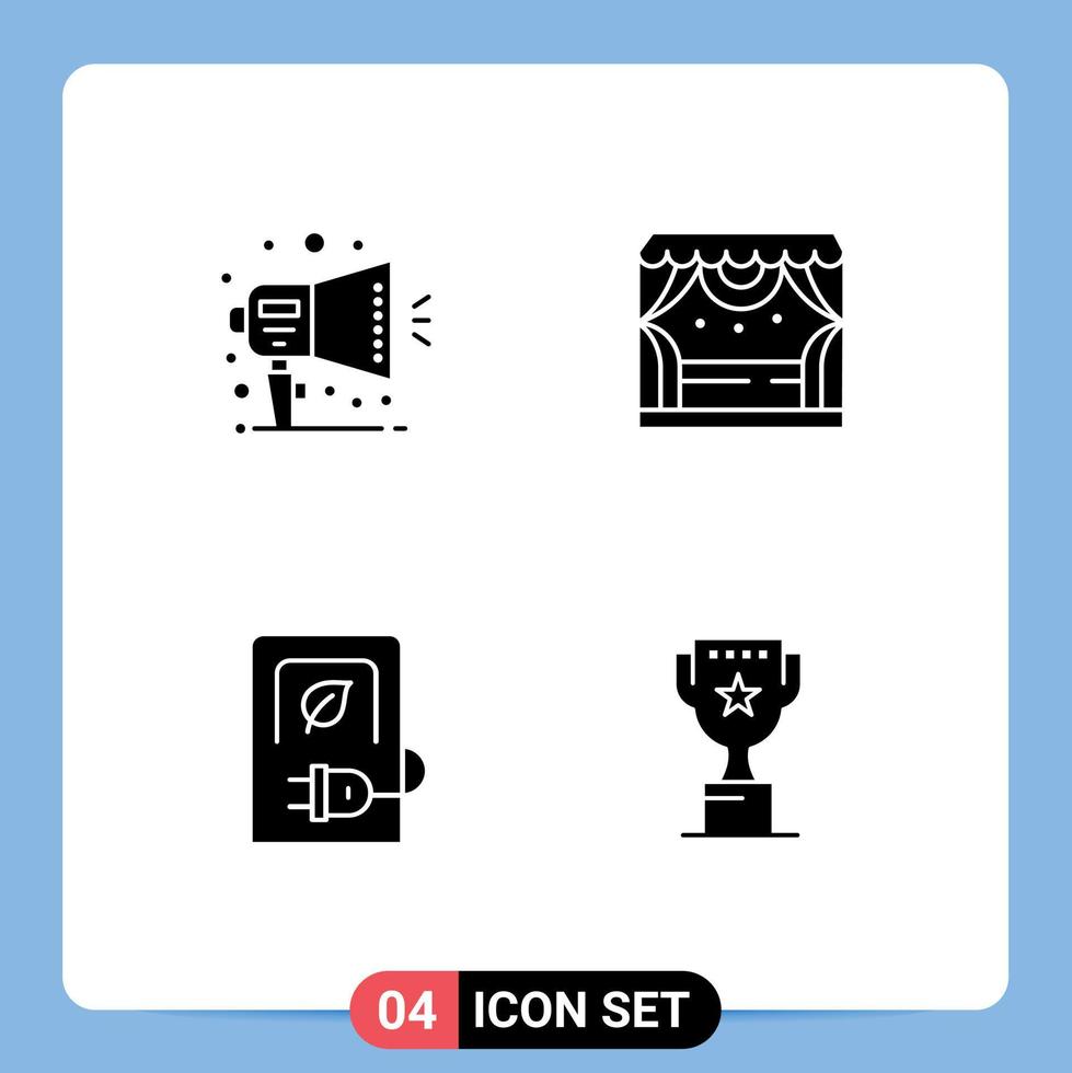 Modern Set of 4 Solid Glyphs Pictograph of announcement charging ad stage stations Editable Vector Design Elements