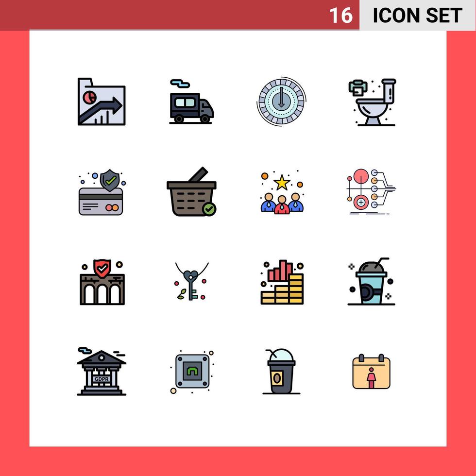 Universal Icon Symbols Group of 16 Modern Flat Color Filled Lines of card protection toilet consumption living reduce Editable Creative Vector Design Elements