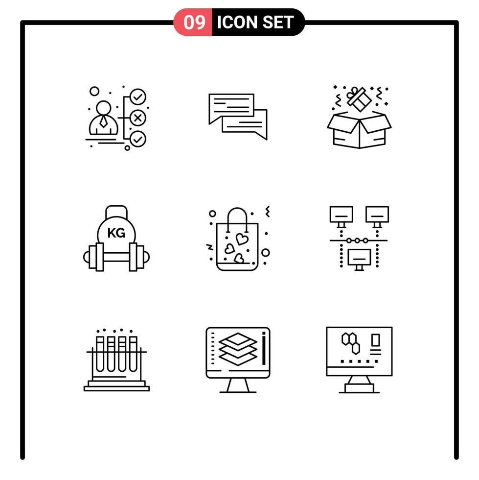 Pictogram Set of 9 Simple Outlines of kettlebell dumbbell conversation barbell box Editable Vector Design Elements