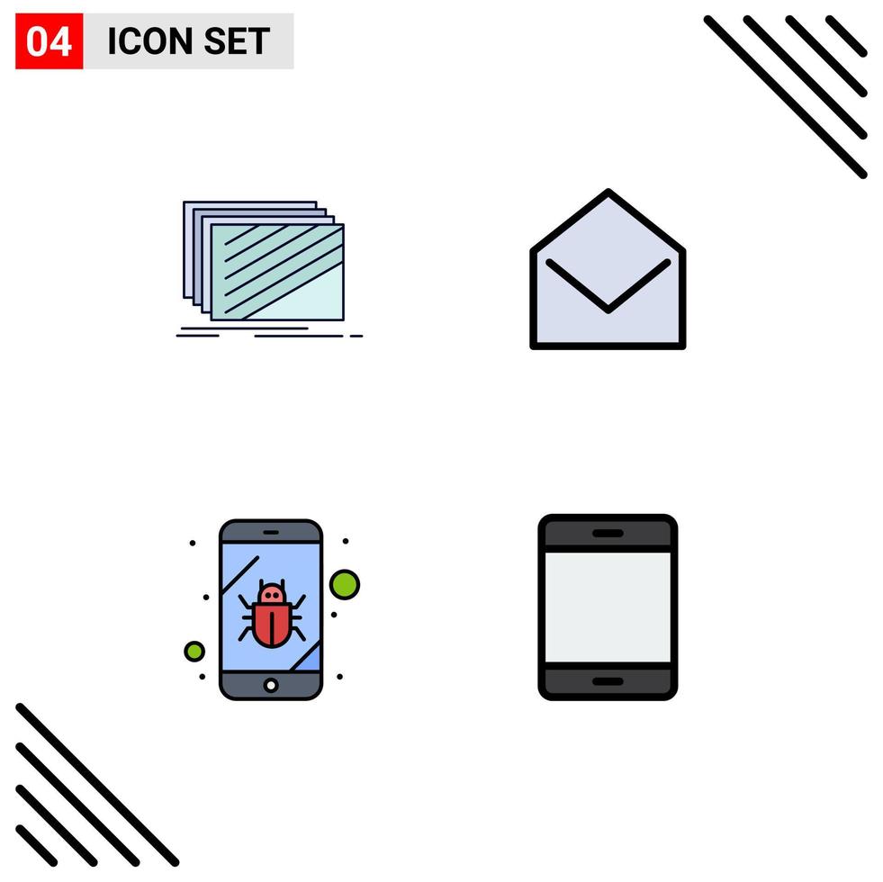 4 User Interface Filledline Flat Color Pack of modern Signs and Symbols of design bug texture mail security Editable Vector Design Elements