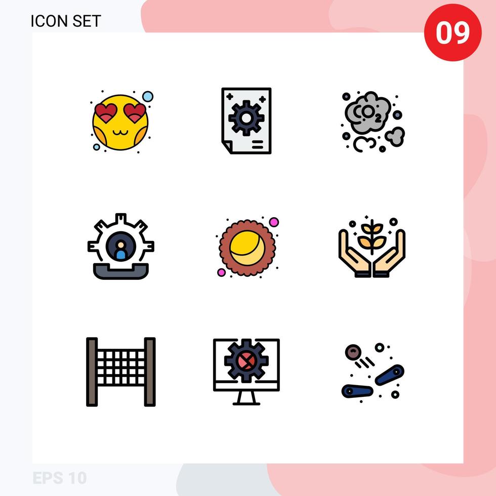paquete de línea de vector editable de 9 colores planos de línea de llenado simple de desarrollo de ayuda de proceso elementos de diseño de vector editable de dióxido de contacto