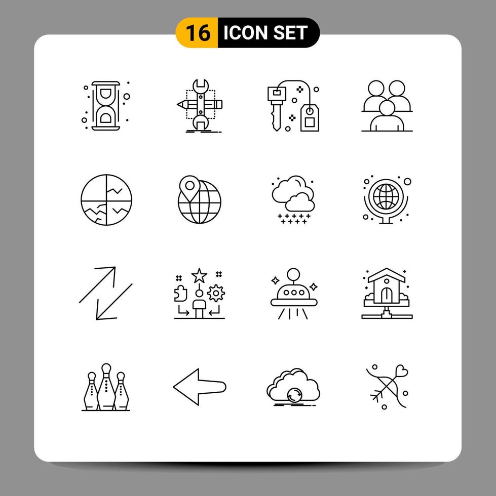 Set of 16 Modern UI Icons Symbols Signs for group conference sketch business lock Editable Vector Design Elements