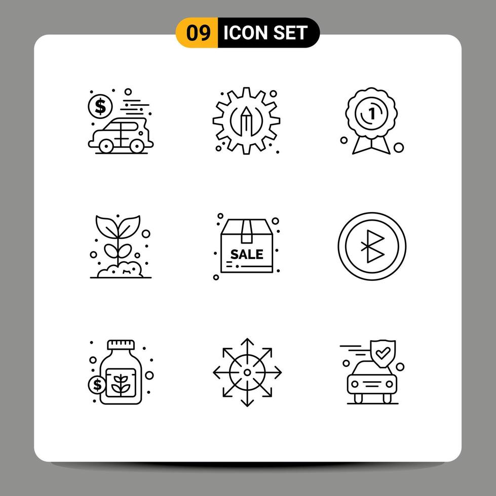 Modern Set of 9 Outlines and symbols such as box plant award badge nature farming Editable Vector Design Elements