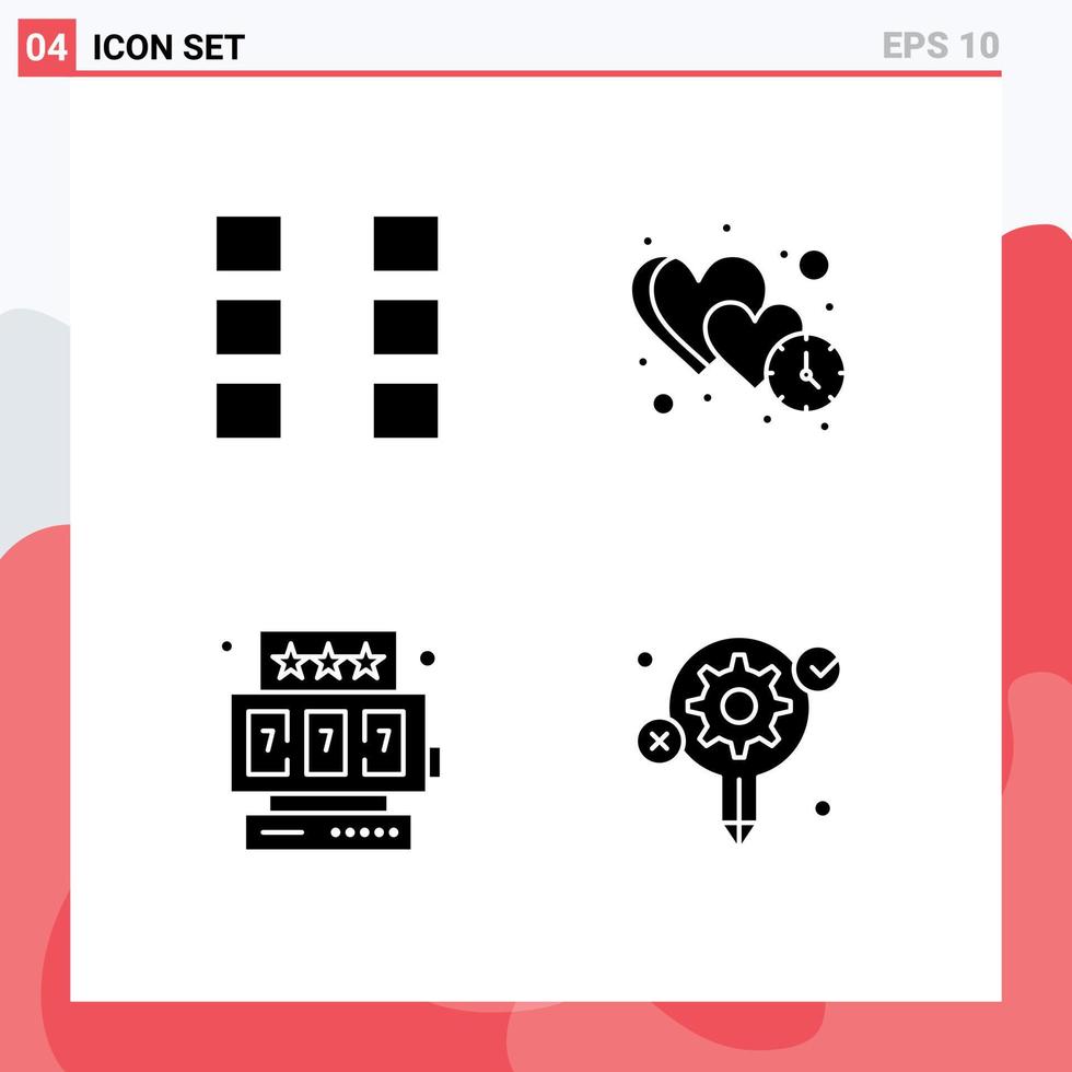 Editable Vector Line Pack of Simple Solid Glyphs of layout slot machine wireframe love game Editable Vector Design Elements