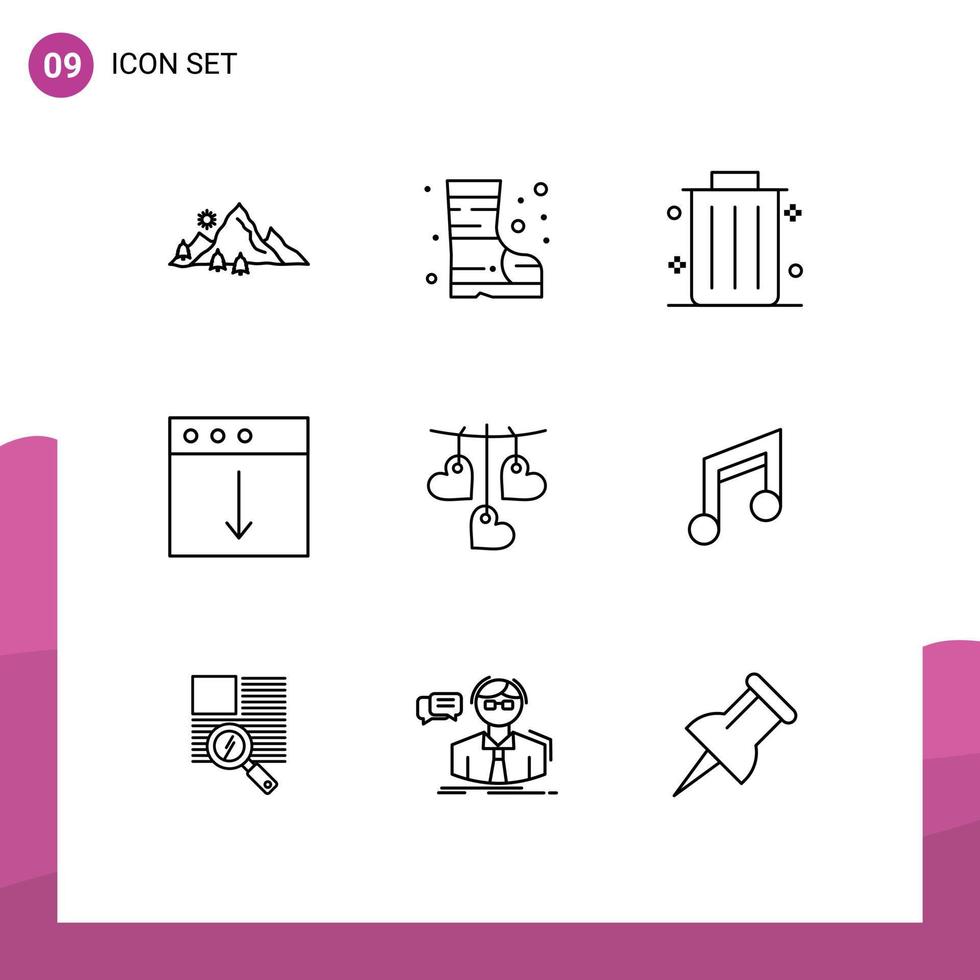Editable Vector Line Pack of 9 Simple Outlines of love heart business mac download Editable Vector Design Elements