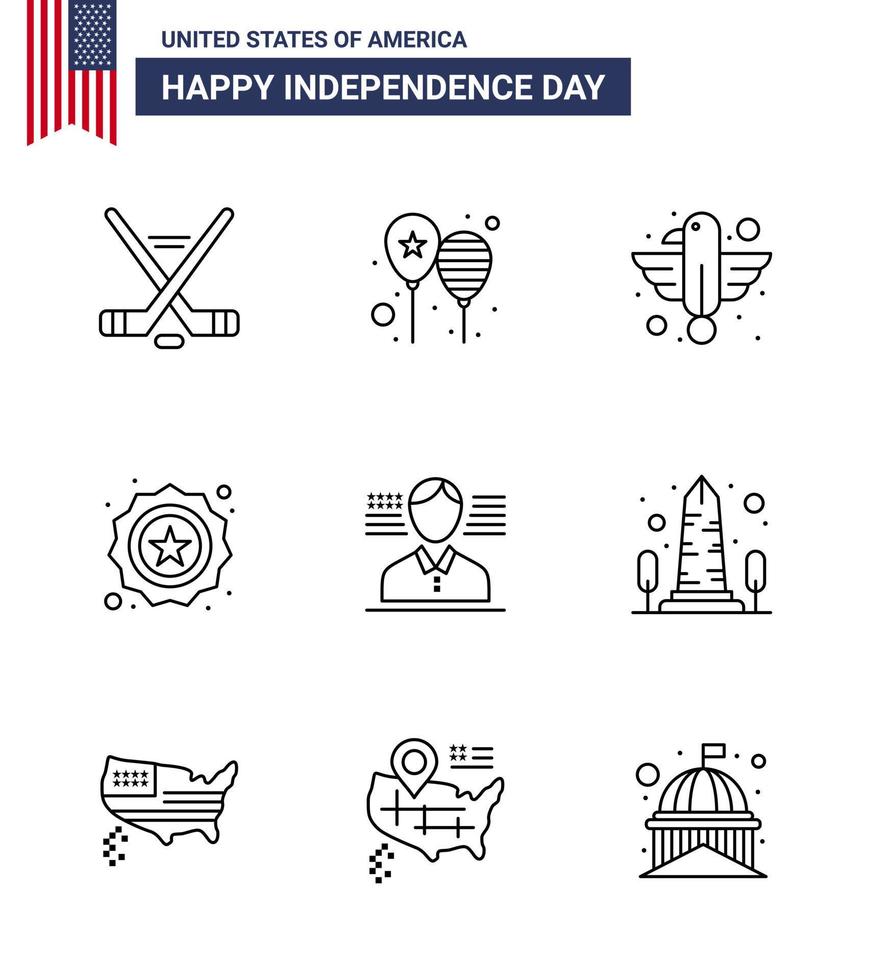 9 Line Signs for USA Independence Day flag security america flag american eagle Editable USA Day Vector Design Elements