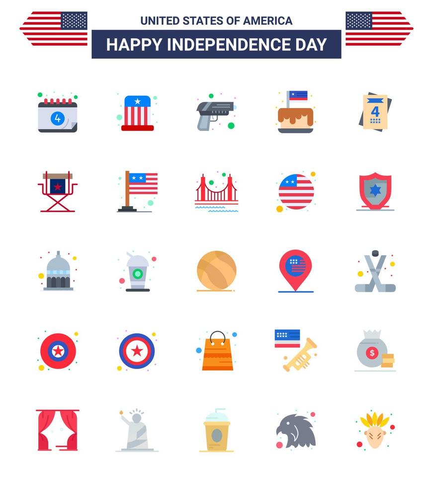 25 USA Flat Pack of Independence Day Signs and Symbols of invitation party gun independence festival Editable USA Day Vector Design Elements