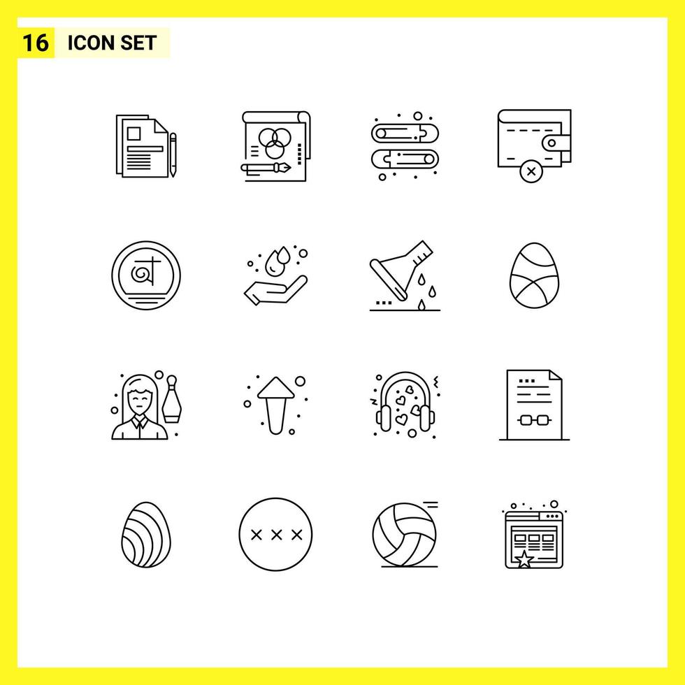 Outline Pack of 16 Universal Symbols of bangladesh wallet pen money pin Editable Vector Design Elements