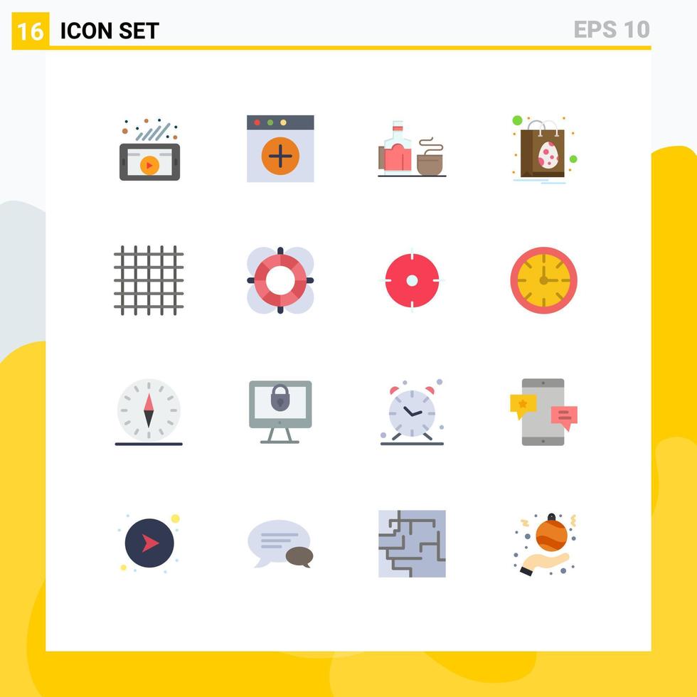 Mobile Interface Flat Color Set of 16 Pictograms of line grid cup shopping easter Editable Pack of Creative Vector Design Elements