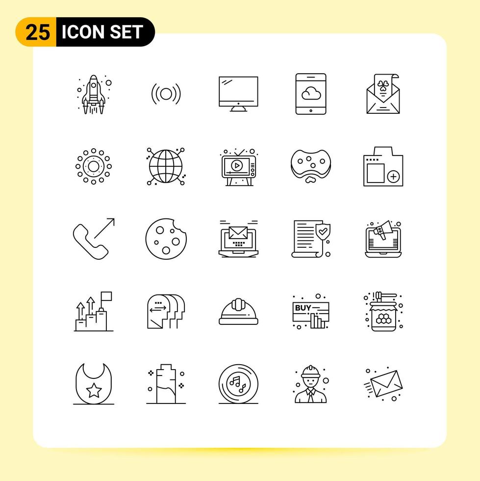 User Interface Pack of 25 Basic Lines of e cloud ux backup imac Editable Vector Design Elements