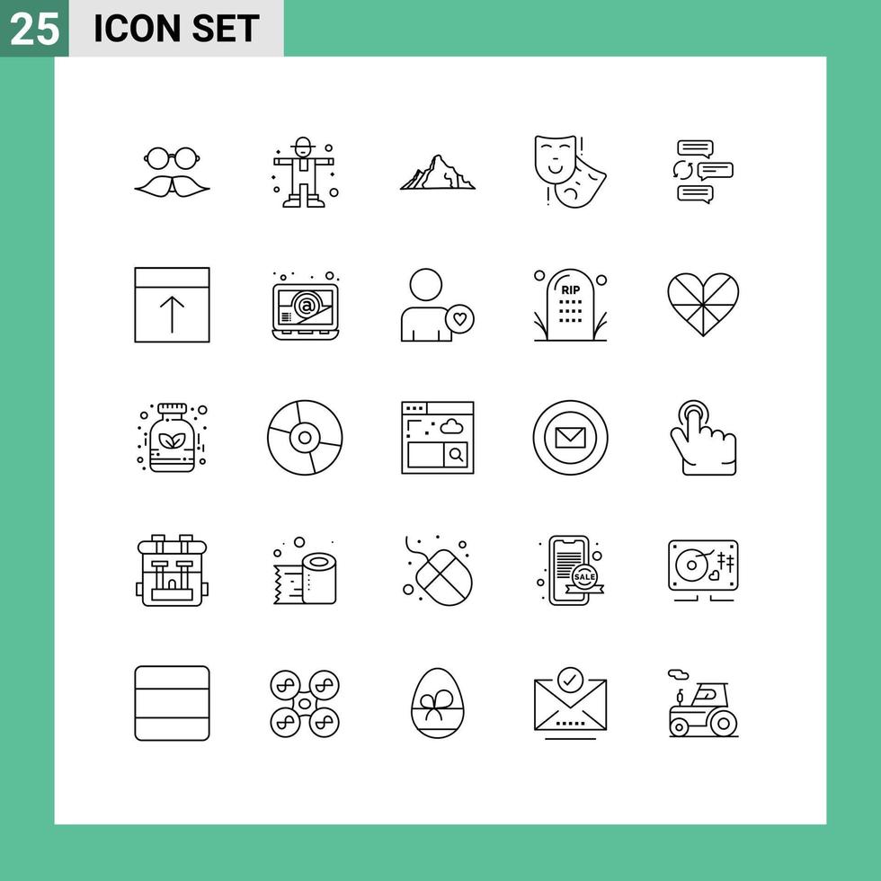 Mobile Interface Line Set of 25 Pictograms of theater masks scarecrow acting mountain Editable Vector Design Elements