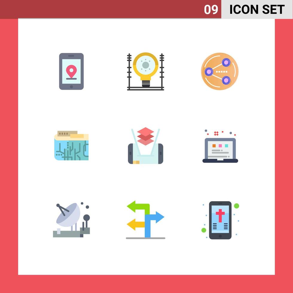 9 Universal Flat Color Signs Symbols of mobile internet share digital currency Editable Vector Design Elements