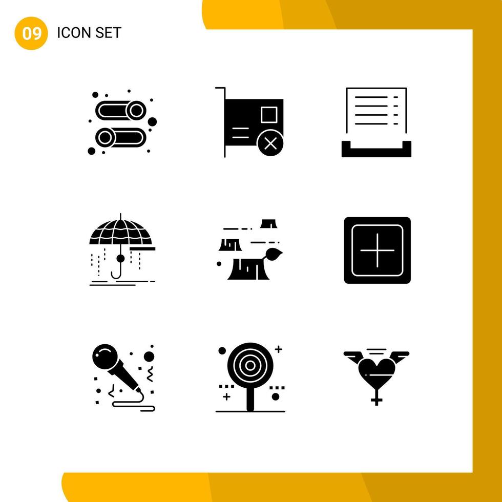 Group of 9 Modern Solid Glyphs Set for protection insurance pci financial receipt Editable Vector Design Elements