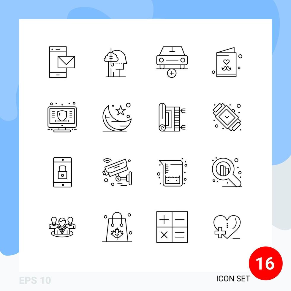 16 Universal Outlines Set for Web and Mobile Applications fathers day dad habit vehicles more Editable Vector Design Elements