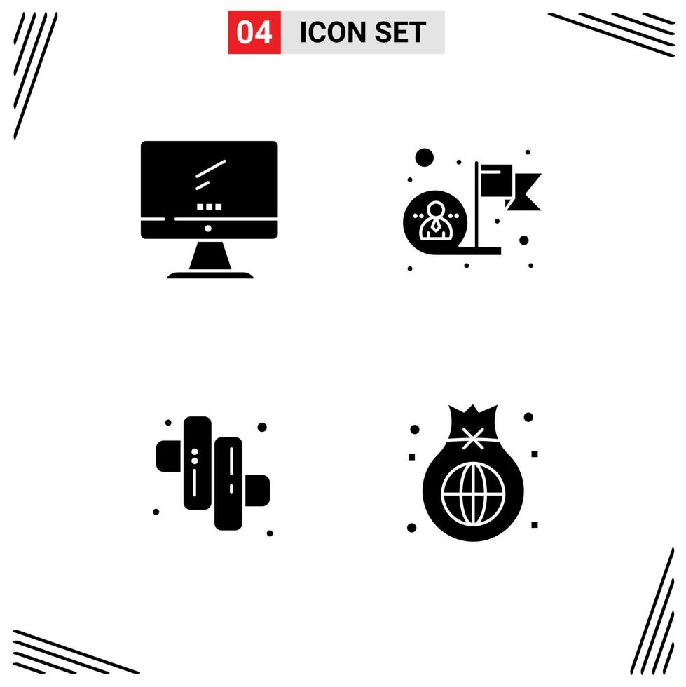 4 Universal Solid Glyphs Set for Web and Mobile Applications computer target imac employee candy Editable Vector Design Elements