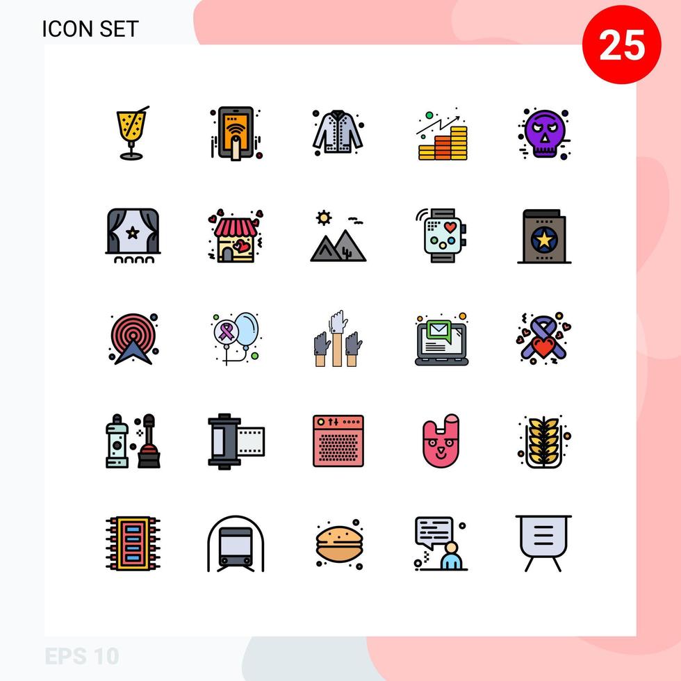 Mobile Interface Filled line Flat Color Set of 25 Pictograms of face investments coat gains analytics Editable Vector Design Elements