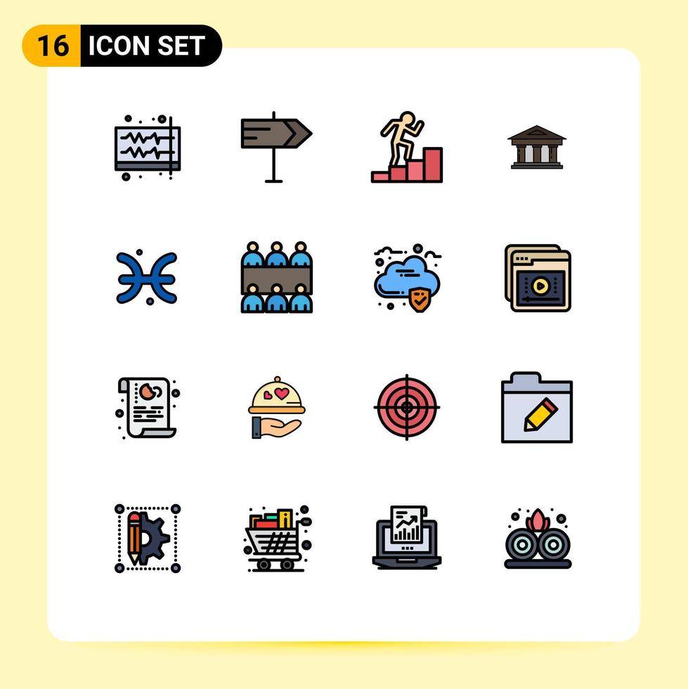 Mobile Interface Flat Color Filled Line Set of 16 Pictograms of horoscope building career finance courthouse Editable Creative Vector Design Elements