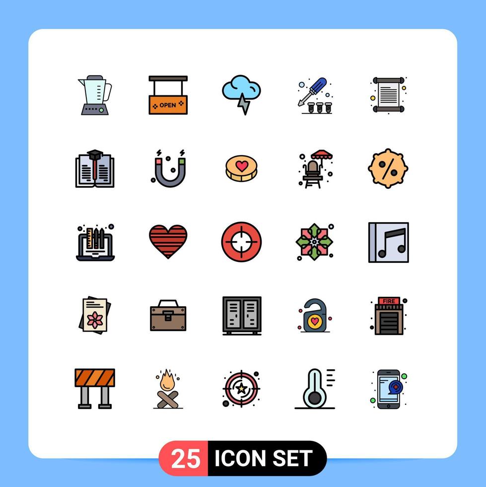 Group of 25 Filled line Flat Colors Signs and Symbols for invitation screw salon tool driver Editable Vector Design Elements