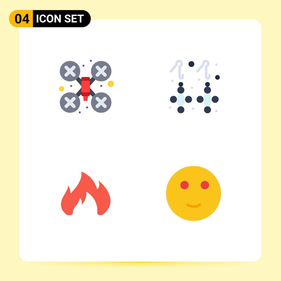 Modern Set of 4 Flat Icons Pictograph of cam heating drone robot gemstone spark Editable Vector Design Elements