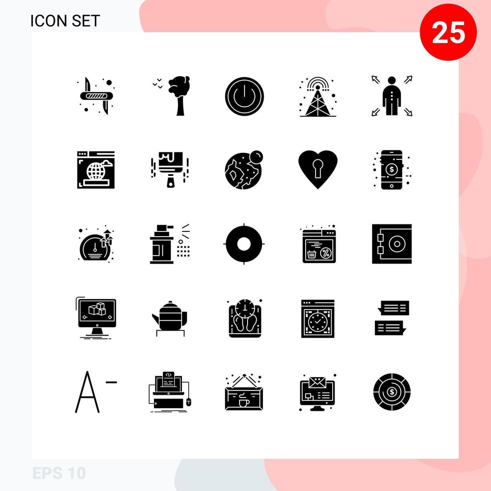 Group of 25 Solid Glyphs Signs and Symbols for business radio basic cellular ui Editable Vector Design Elements