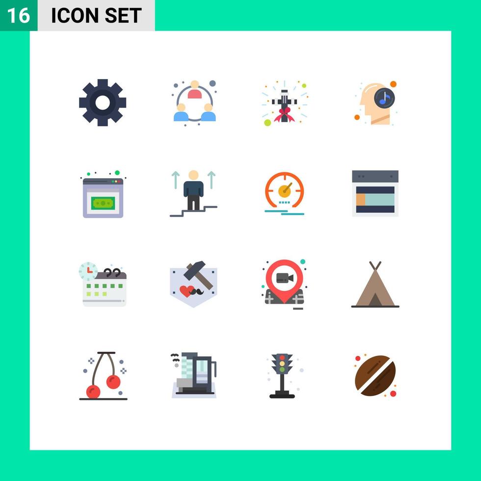 Universal Icon Symbols Group of 16 Modern Flat Colors of entrepreneurship relaxed christian music human Editable Pack of Creative Vector Design Elements