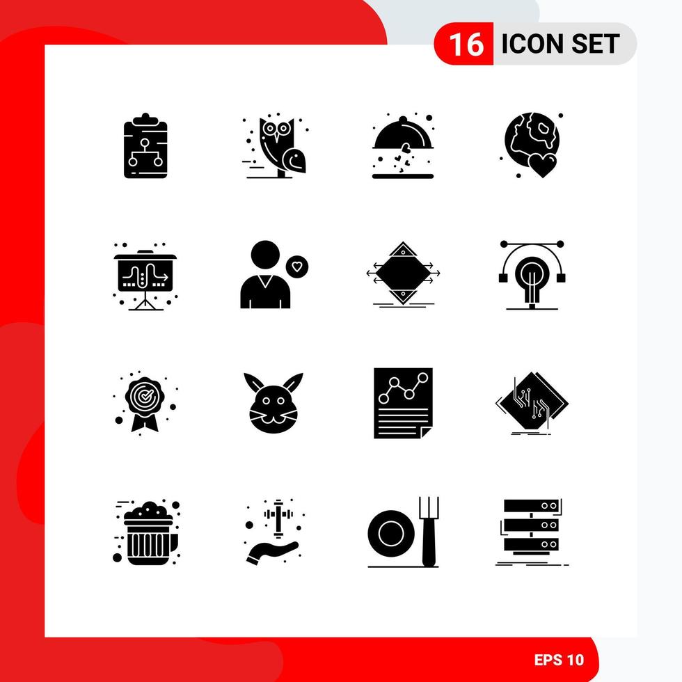 Set of 16 Commercial Solid Glyphs pack for day world scary globe wedding Editable Vector Design Elements