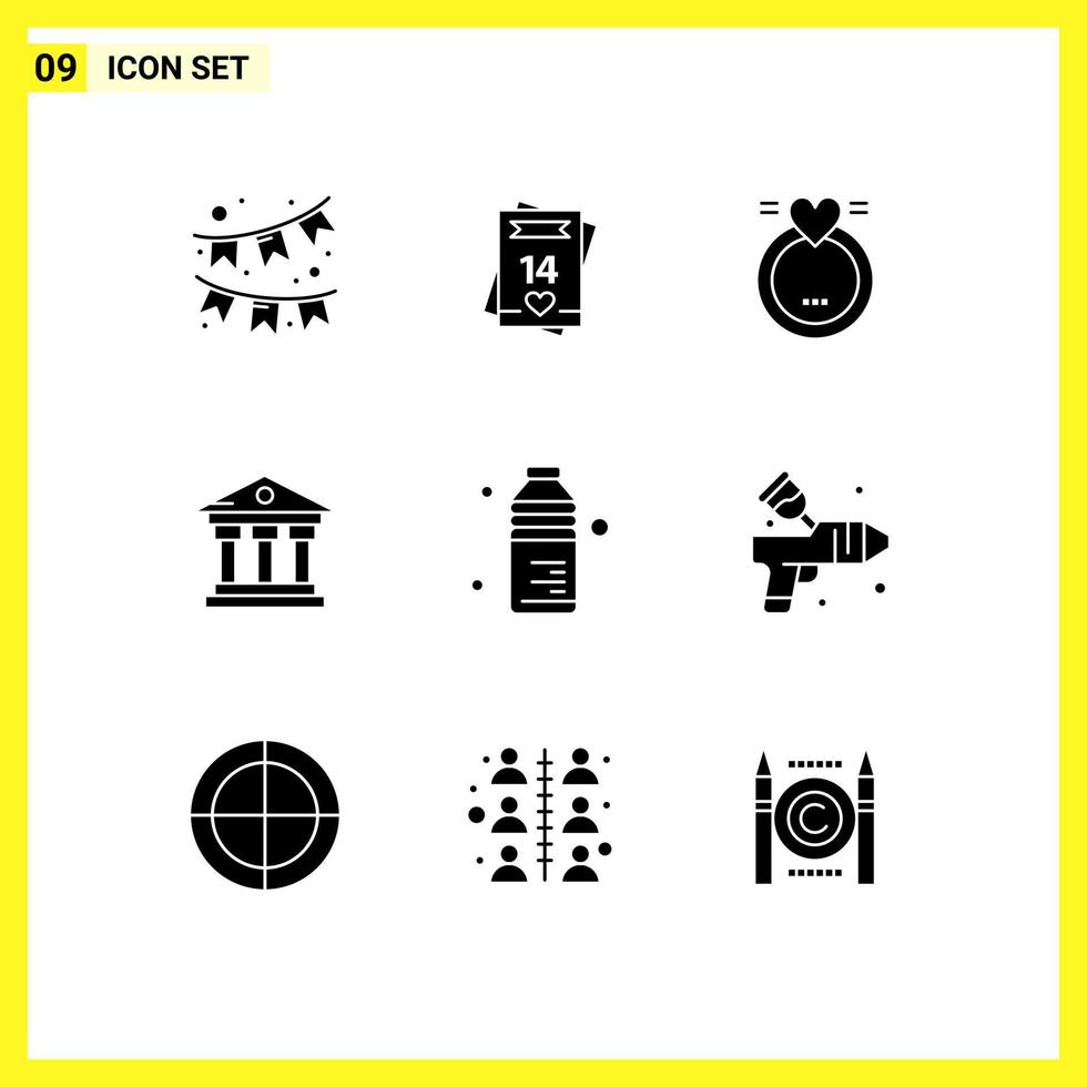 9 Universal Solid Glyphs Set for Web and Mobile Applications drink service ring money bank Editable Vector Design Elements