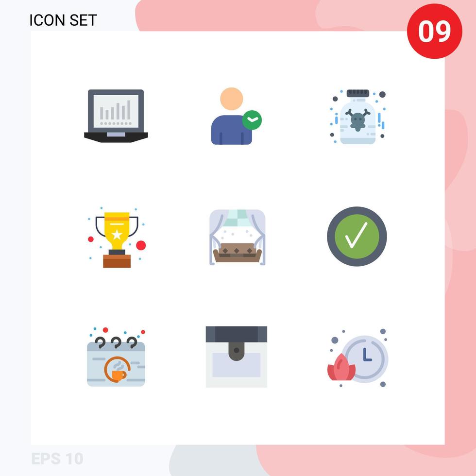 grupo de símbolos de iconos universales de 9 colores planos modernos de elementos de diseño de vectores editables de trofeo de recompensa médica para el hogar de la ventana