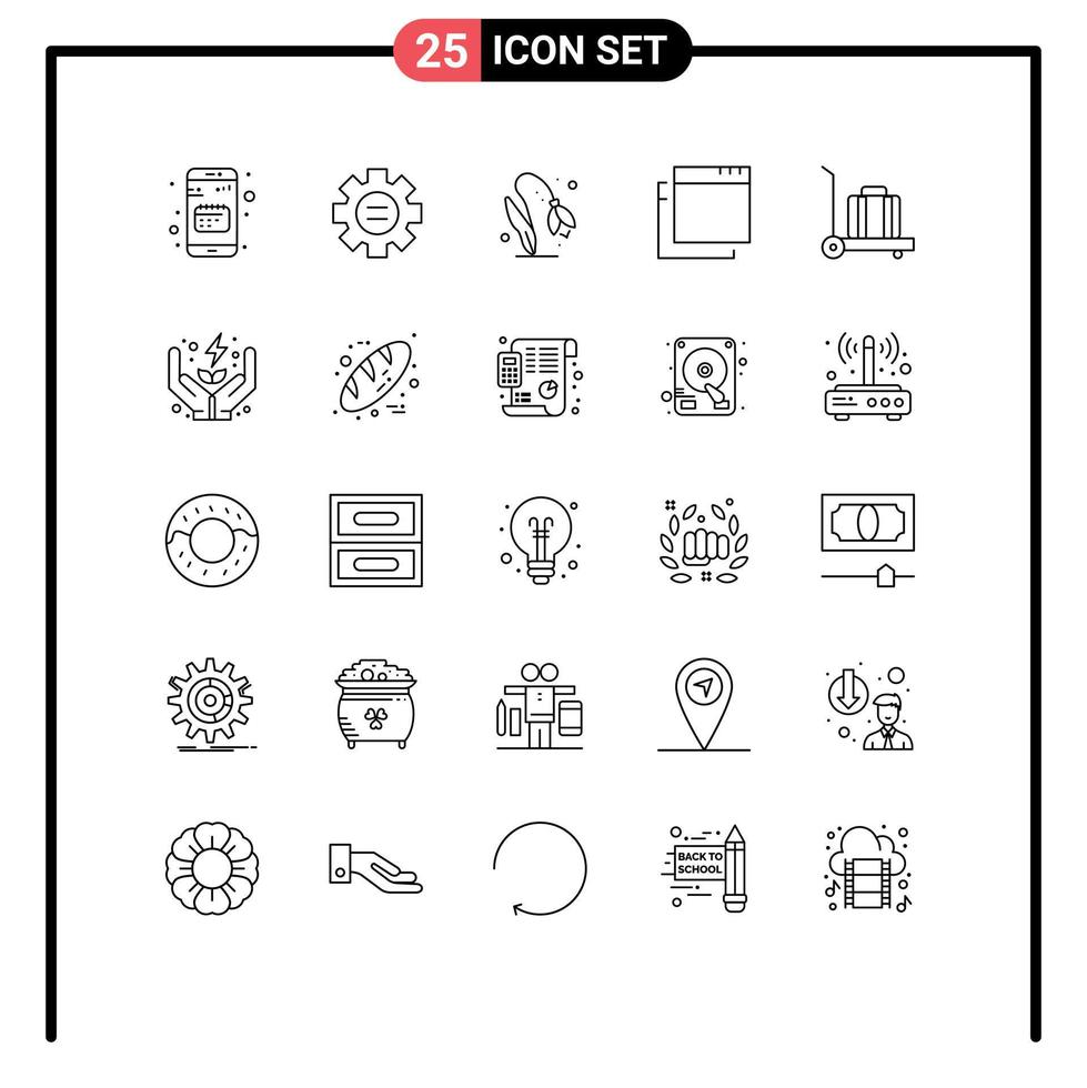 25 iconos creativos, signos y símbolos modernos de electricidad, equipaje, engranajes, ventanas, primavera, elementos de diseño vectorial editables vector