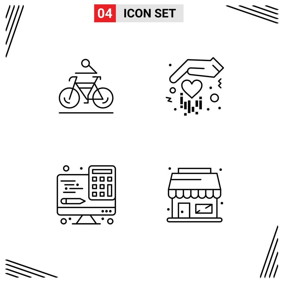 conjunto de 4 iconos de interfaz de usuario modernos símbolos signos para actividad computadora ciclismo tecnología de mano elementos de diseño vectorial editables vector