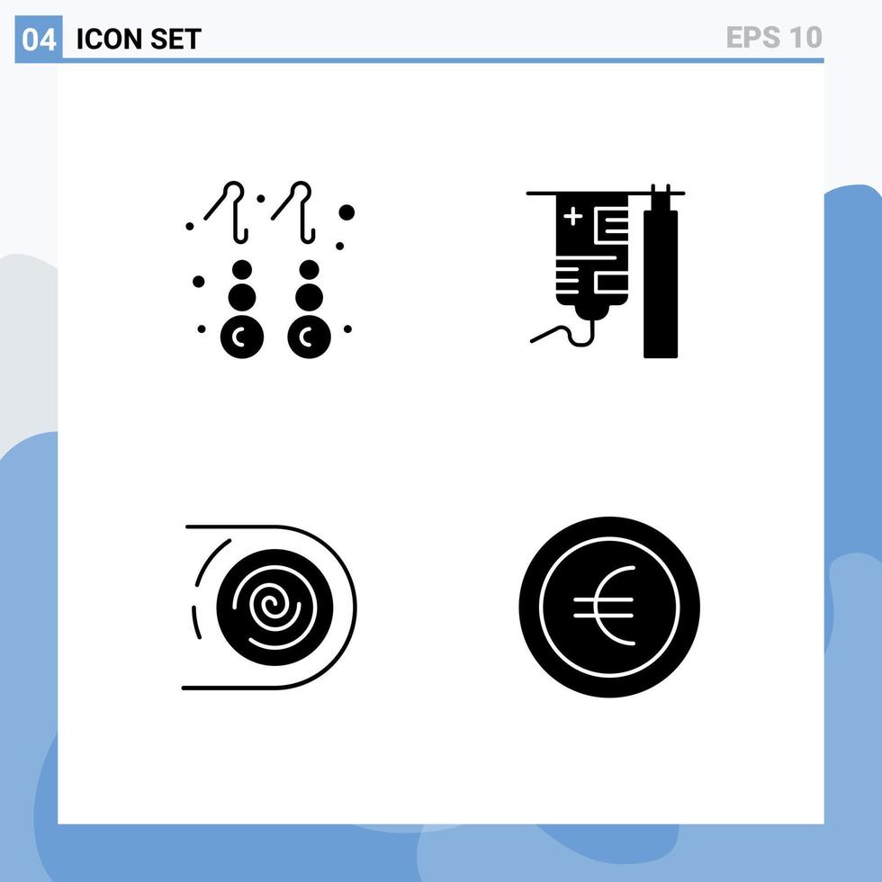 paquete de 4 signos y símbolos modernos de glifos sólidos para medios de impresión web, como joyería de circulación de aretes, elementos de diseño de vectores editables disruptivos médicos