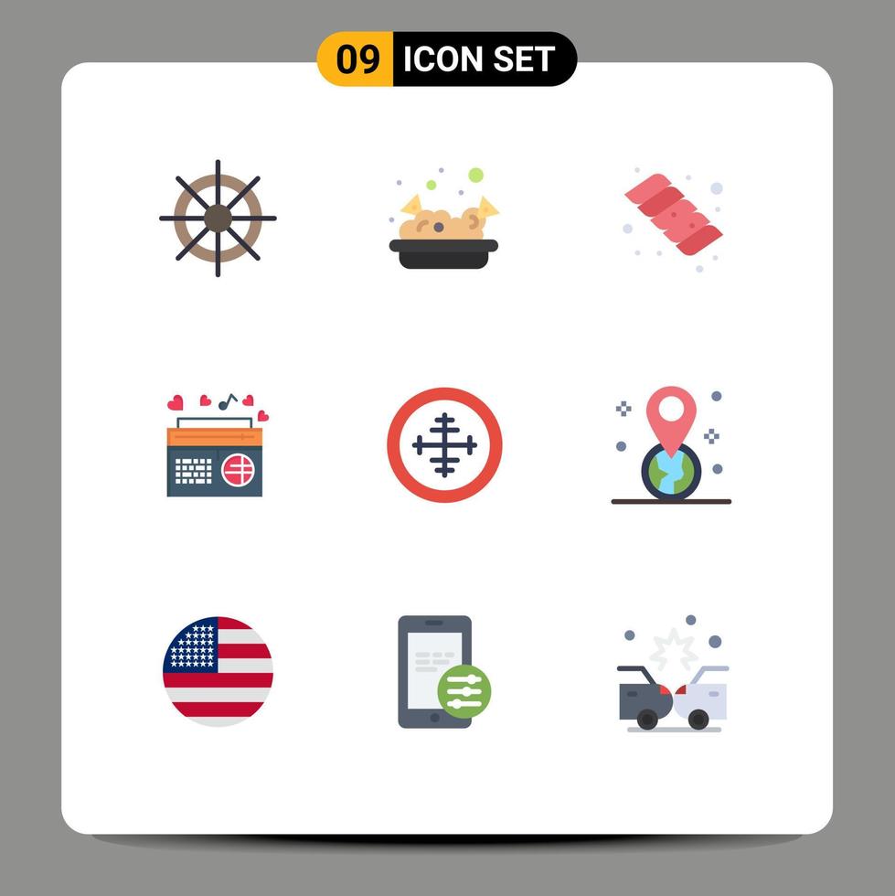 paquete de iconos de vectores de stock de 9 signos y símbolos de líneas para canciones de dulces del ejército militar elementos de diseño de vectores editables fm