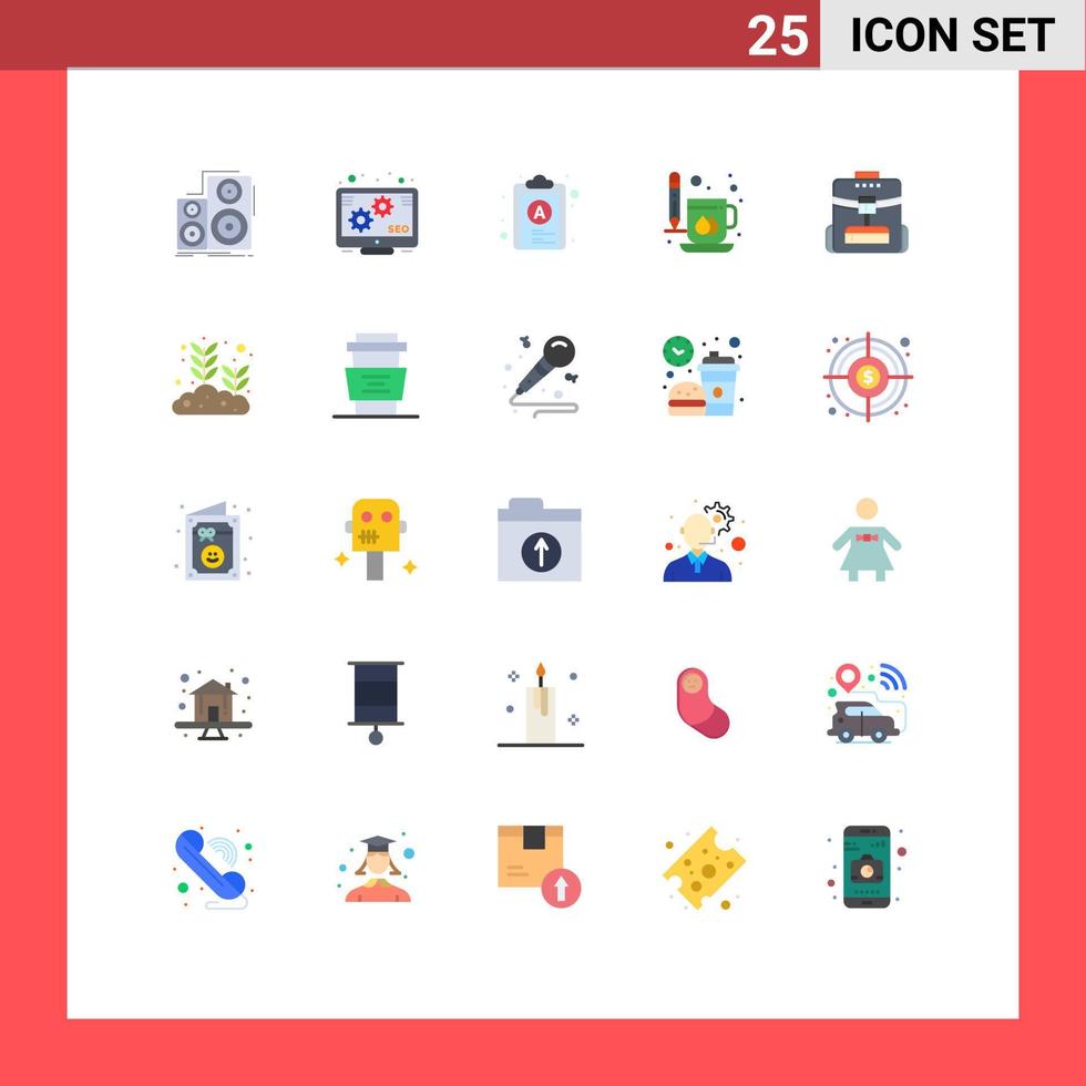 Universal Icon Symbols Group of 25 Modern Flat Colors of bag mug check list drink coffee Editable Vector Design Elements