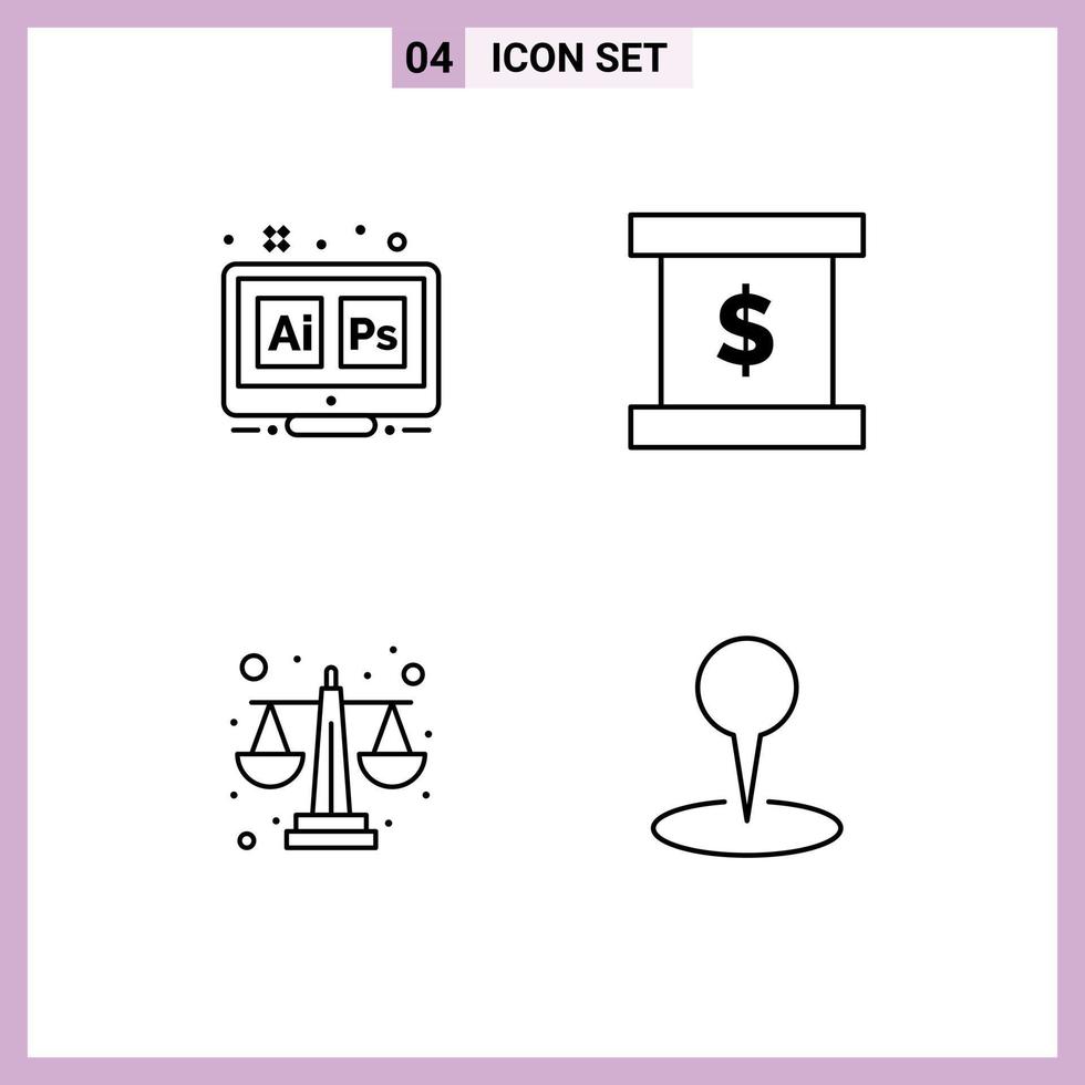 Modern Set of 4 Filledline Flat Colors Pictograph of adobe balance scale tool finance level Editable Vector Design Elements