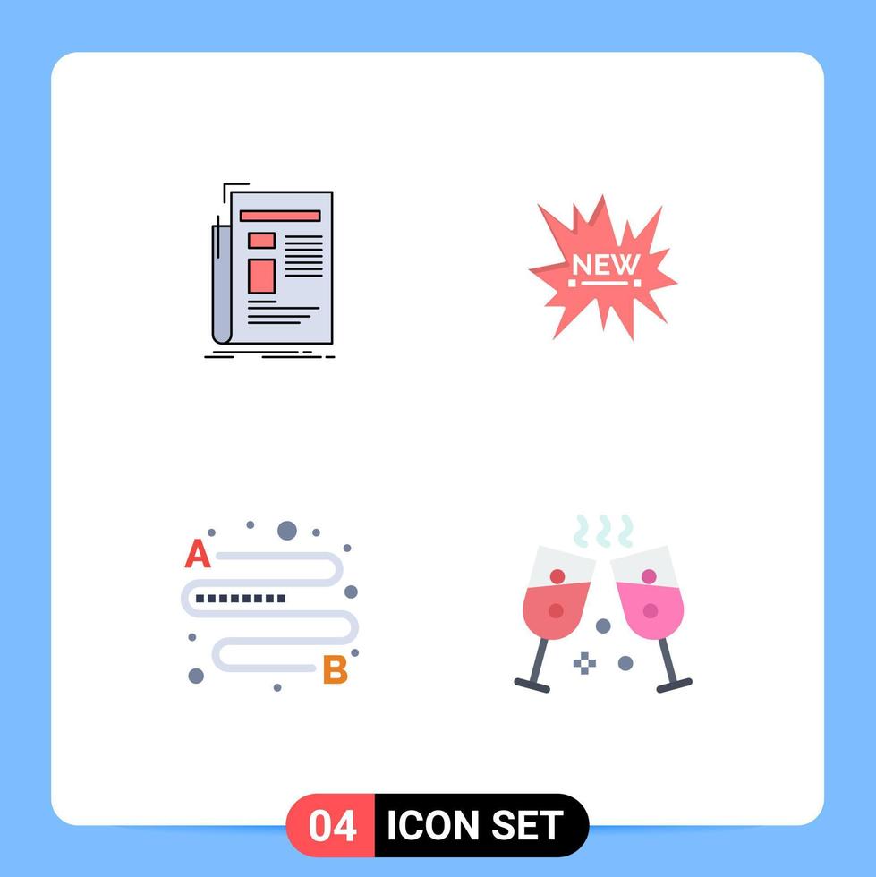 conjunto moderno de 4 iconos y símbolos planos, como gaceta a distancia, boletín informativo, lugar de compras, elementos de diseño vectorial editables vector