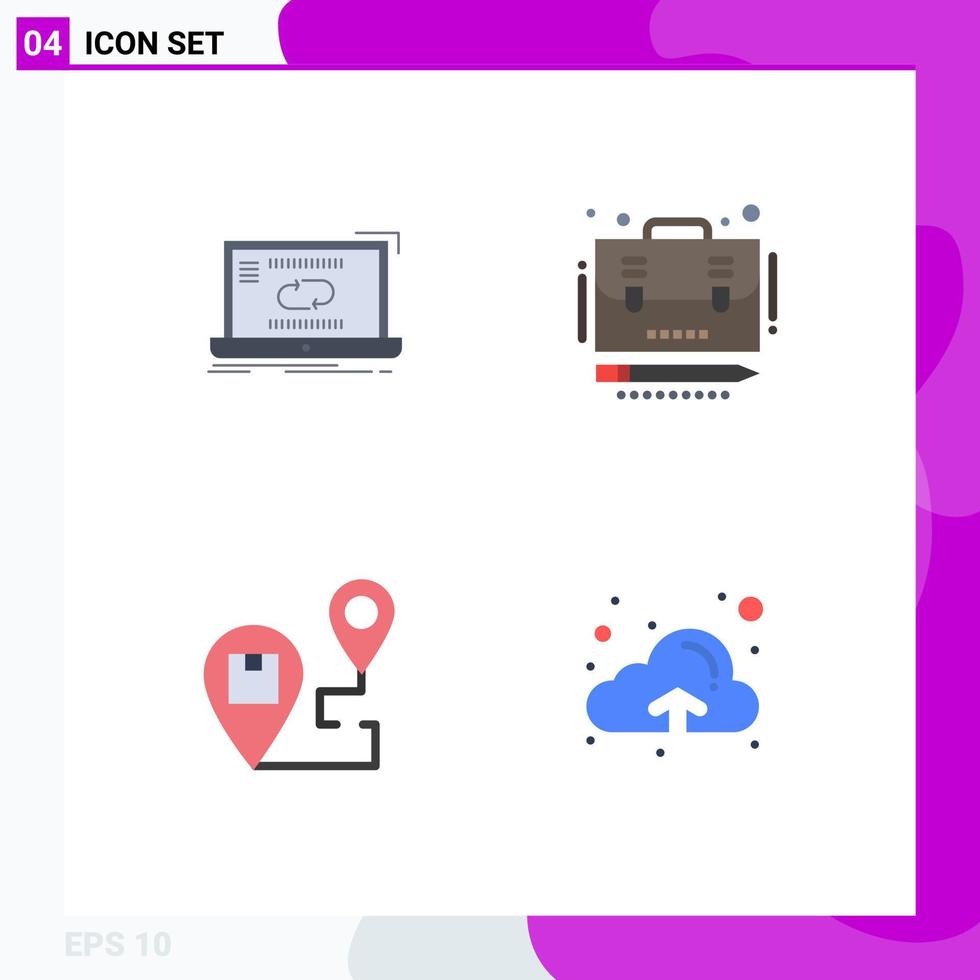 Set of 4 Modern UI Icons Symbols Signs for communication delivery sync case location Editable Vector Design Elements