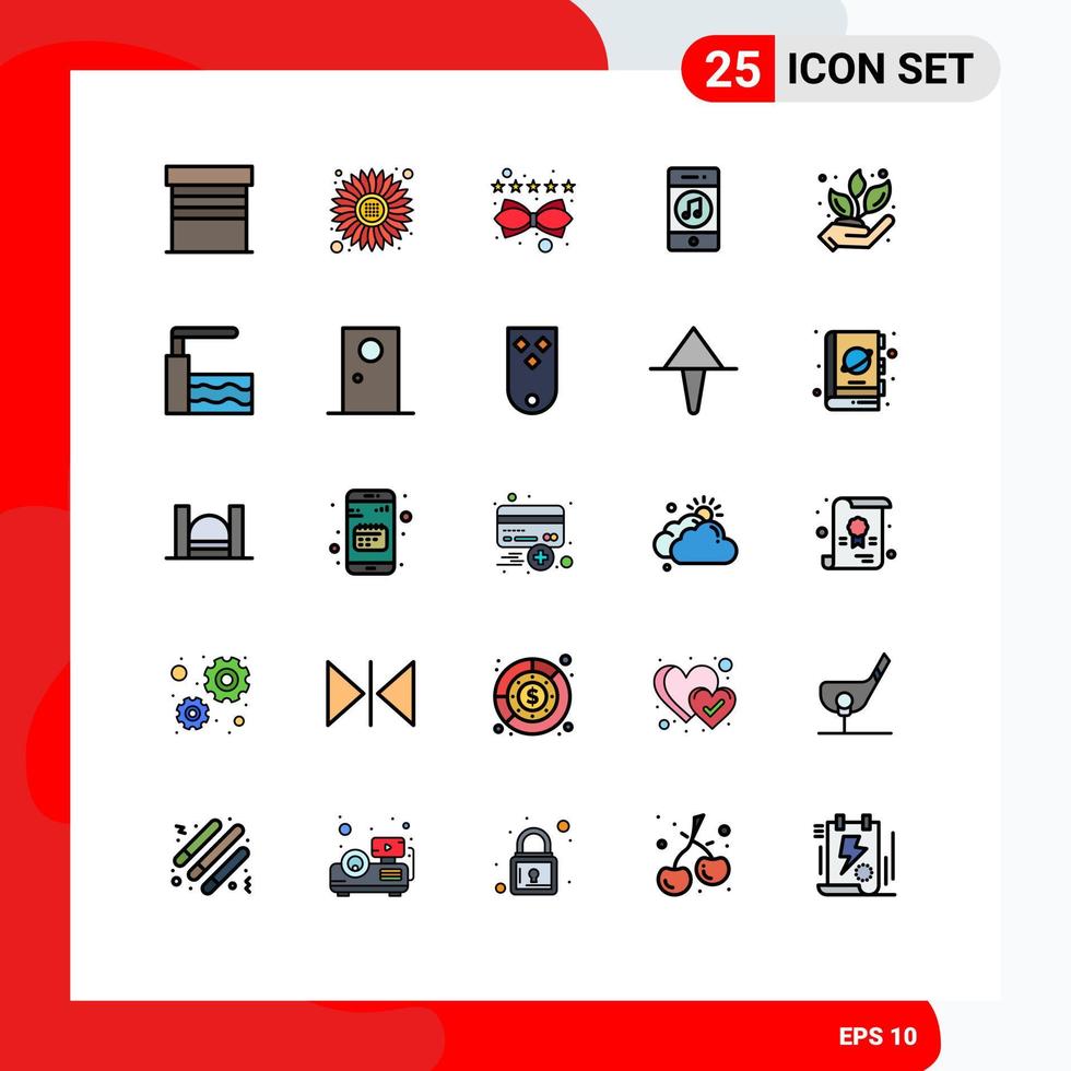 25 User Interface Filled line Flat Color Pack of modern Signs and Symbols of grower social management player media Editable Vector Design Elements