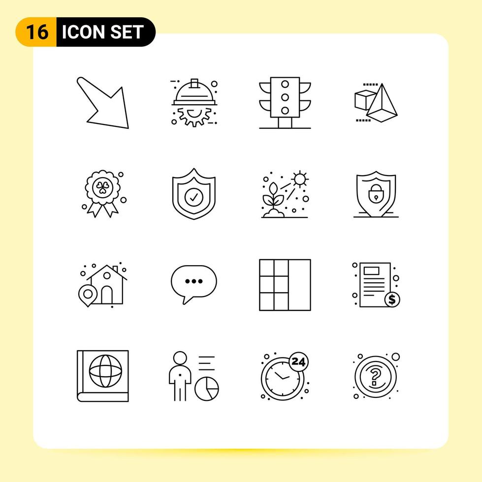Modern Set of 16 Outlines Pictograph of security ireland maps madel triangle Editable Vector Design Elements