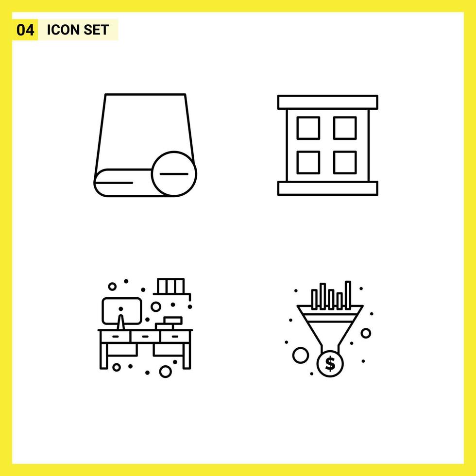 Line Pack of 4 Universal Symbols of computers cabinet gadget window tv Editable Vector Design Elements