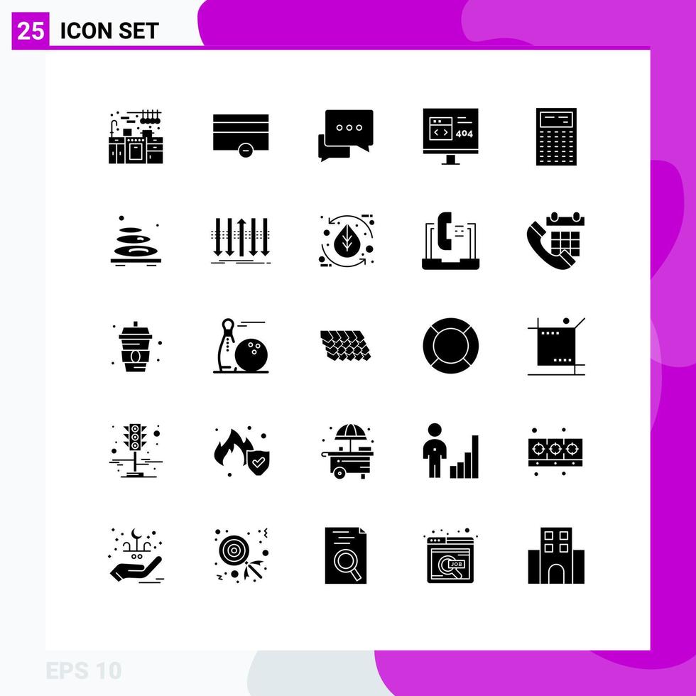 Modern Set of 25 Solid Glyphs Pictograph of calculator error conversation development browser Editable Vector Design Elements