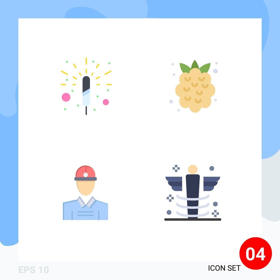 4 Flat Icon concept for Websites Mobile and Apps firecracker worker food strawberry care Editable Vector Design Elements