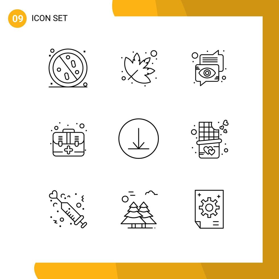 Group of 9 Outlines Signs and Symbols for kit emergency nature aid eye Editable Vector Design Elements
