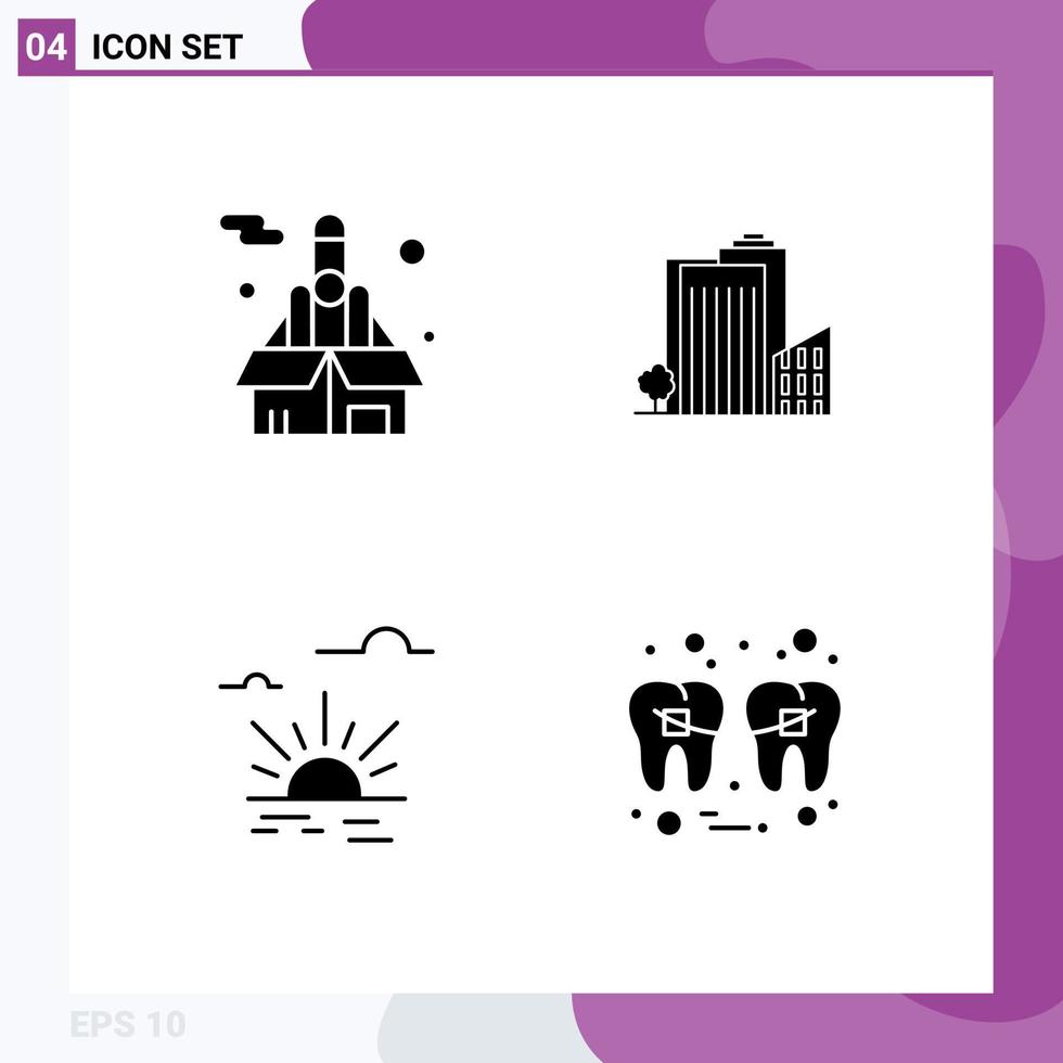 4 Creative Icons Modern Signs and Symbols of business sun startup dormitory light Editable Vector Design Elements