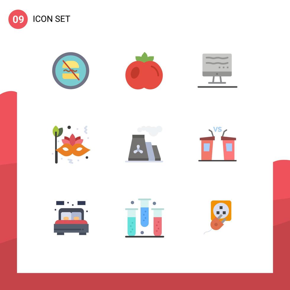 Stock Vector Icon Pack of 9 Line Signs and Symbols for pollution circus computer face brazil Editable Vector Design Elements